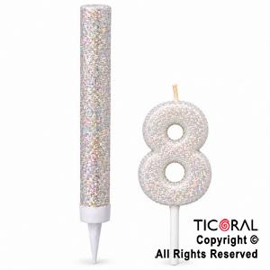 SET BENGALA Y VELA NUMERAL NUMERO 8 CON GIBRE BLANCO